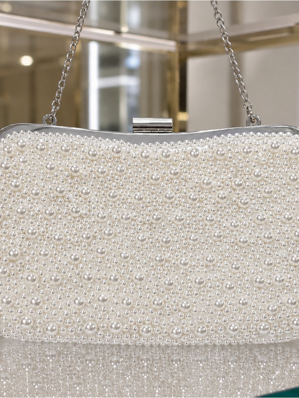 Vintage Handmade Pearl Beaded Satin Evening Clutch Bridal Wedding Purse Bag